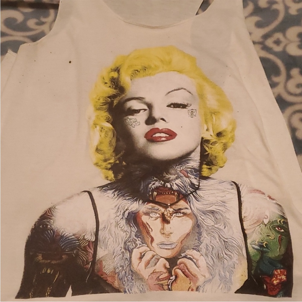 Ladies iconic Marilyn Monroe handmade tank top white base shirt size